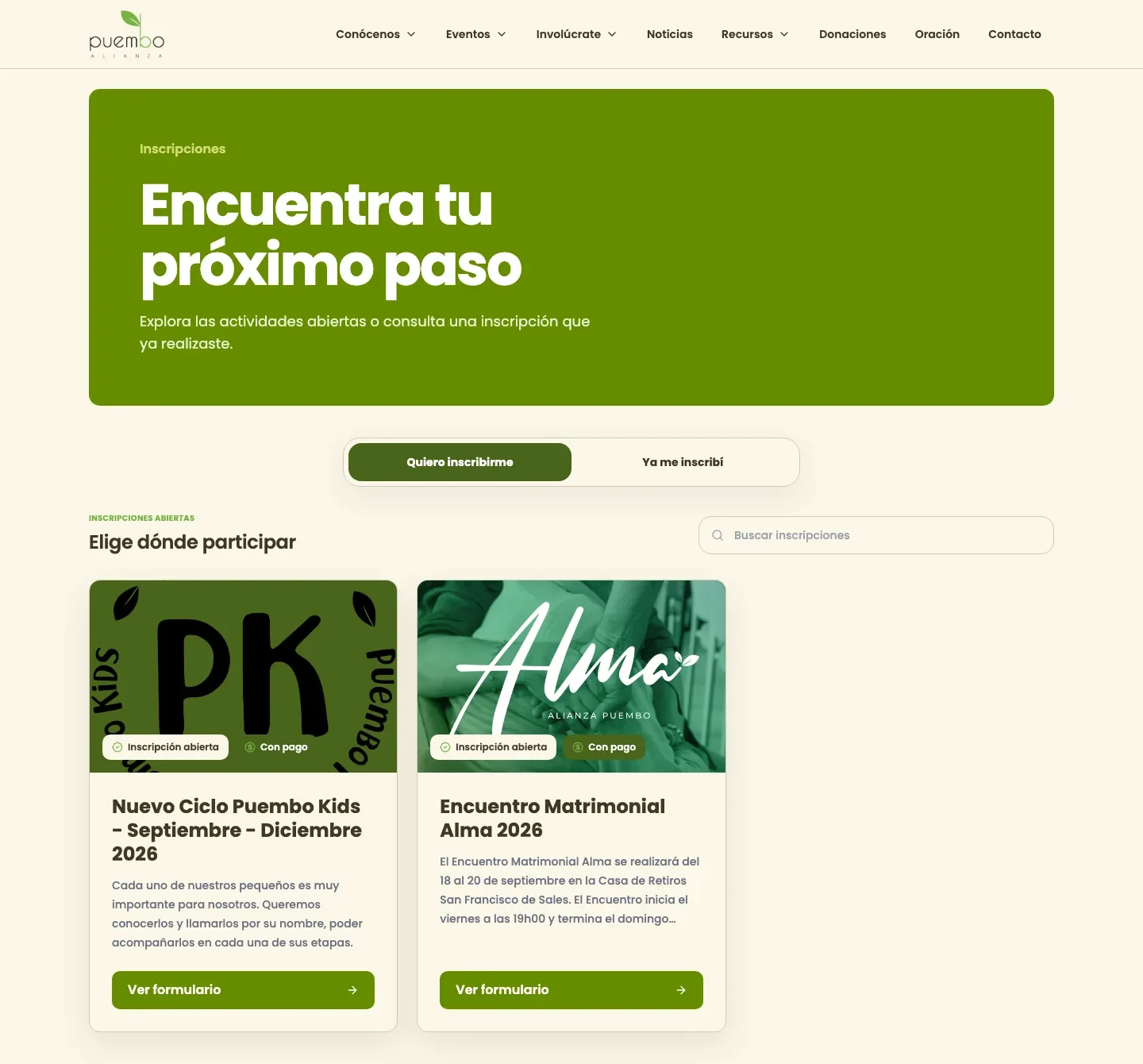 Portal de inscripciones de Alianza Puembo